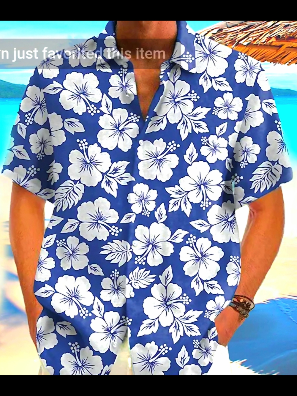 Lands' End Royal Blue Hawaiian Floral Button-Up Shirt